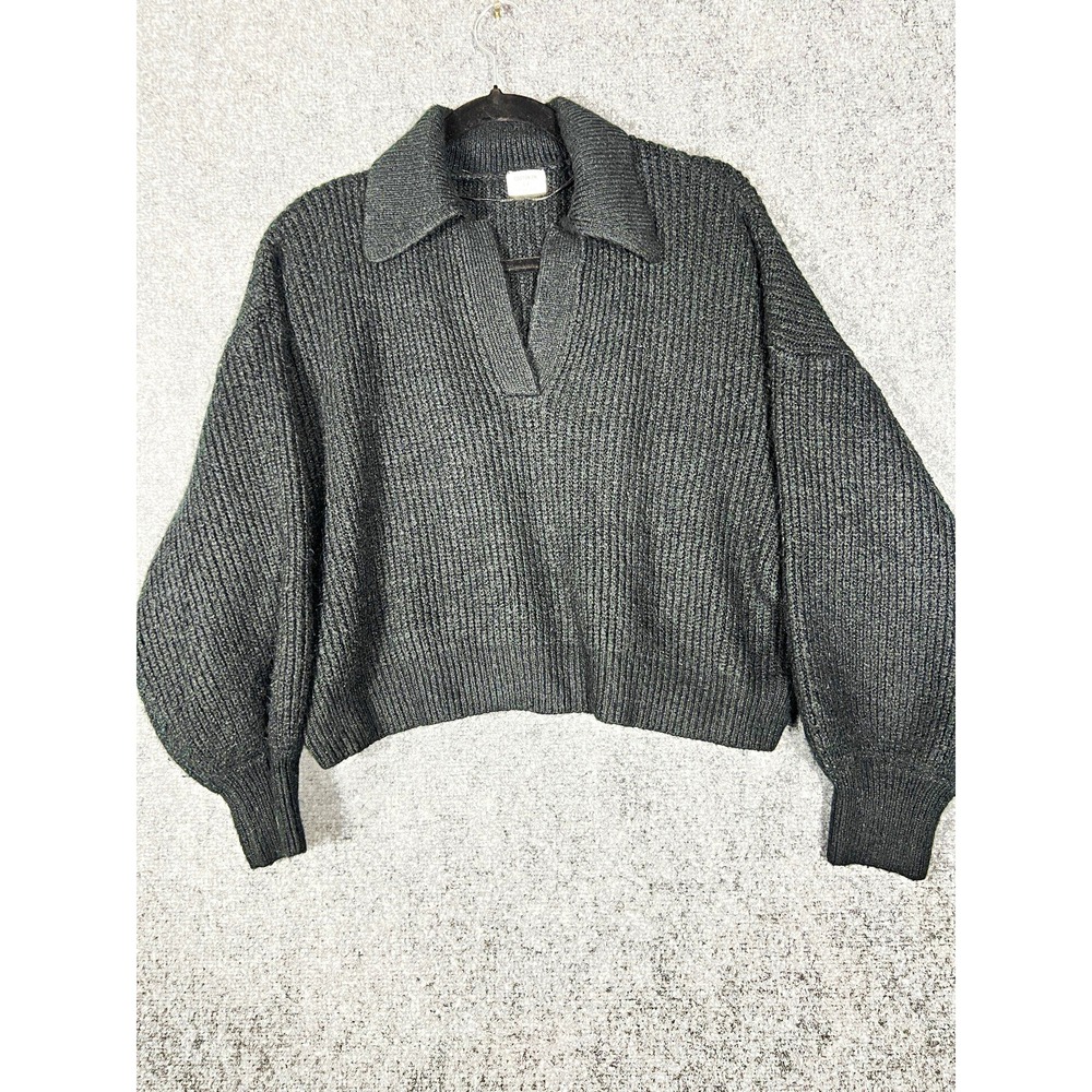 Cotton On Black Rib-Knit Collared Pullover Sweater Long Sleeve Relaxed S